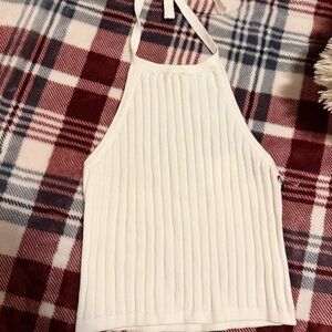 Cotton Candy Ivory Ribbed Halter Top